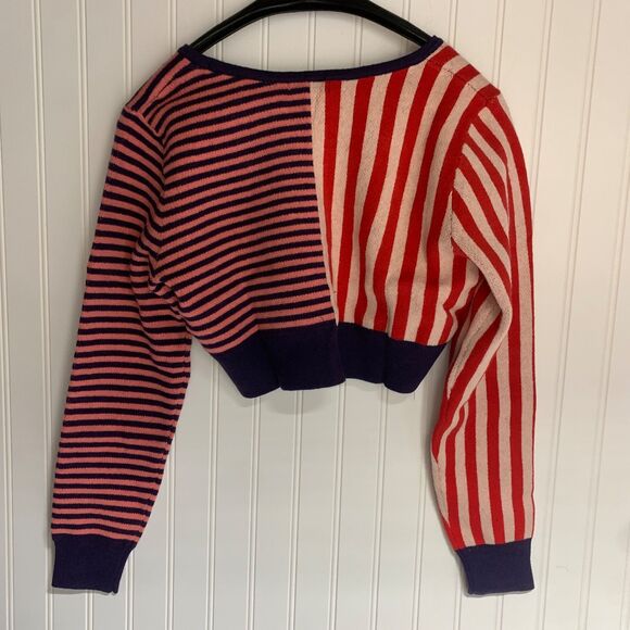 Wild Fable Short Bolo Style Knit Stripe Cropped Cardigan Sweater Womens Size L - Picture 3 of 7